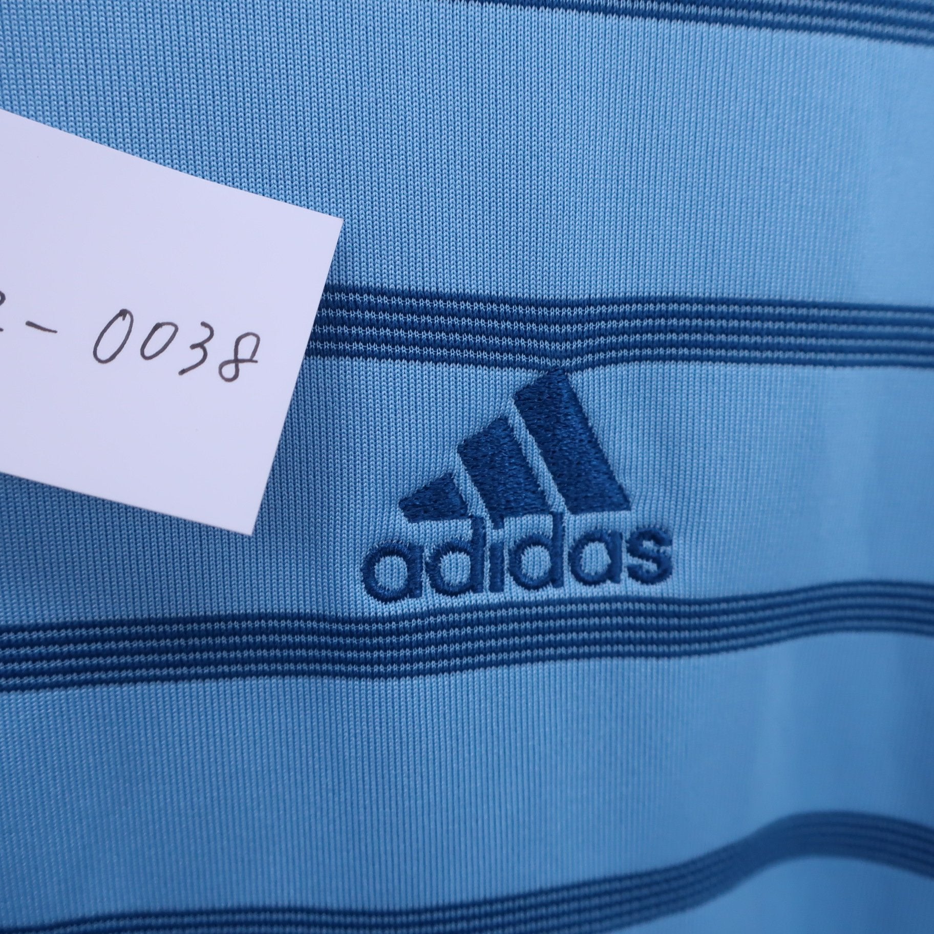 adidas(アディダス) ポロシャツ 水色青ボーダー メンズ M A