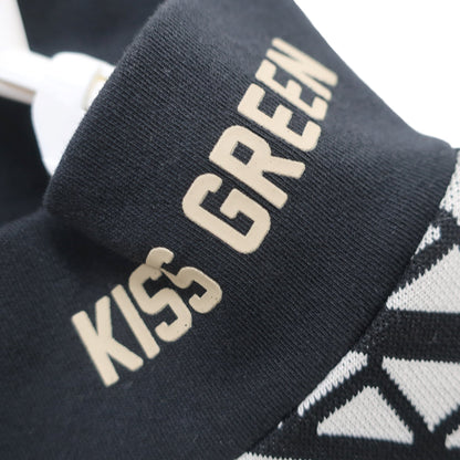 KISS ON THE GREEN(キスオンザグリーン) 長袖モックネックシャツ 黒ベージュ幾何学柄 レディース 2(M) N