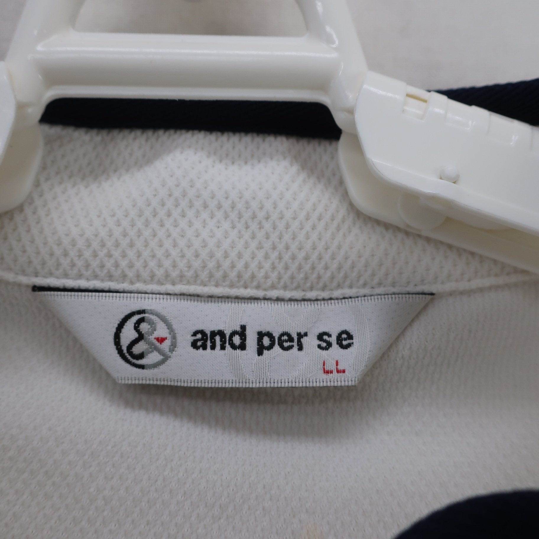 and per se(アンパスィ) ハーフジップシャツ 白ネイビー レディース LL