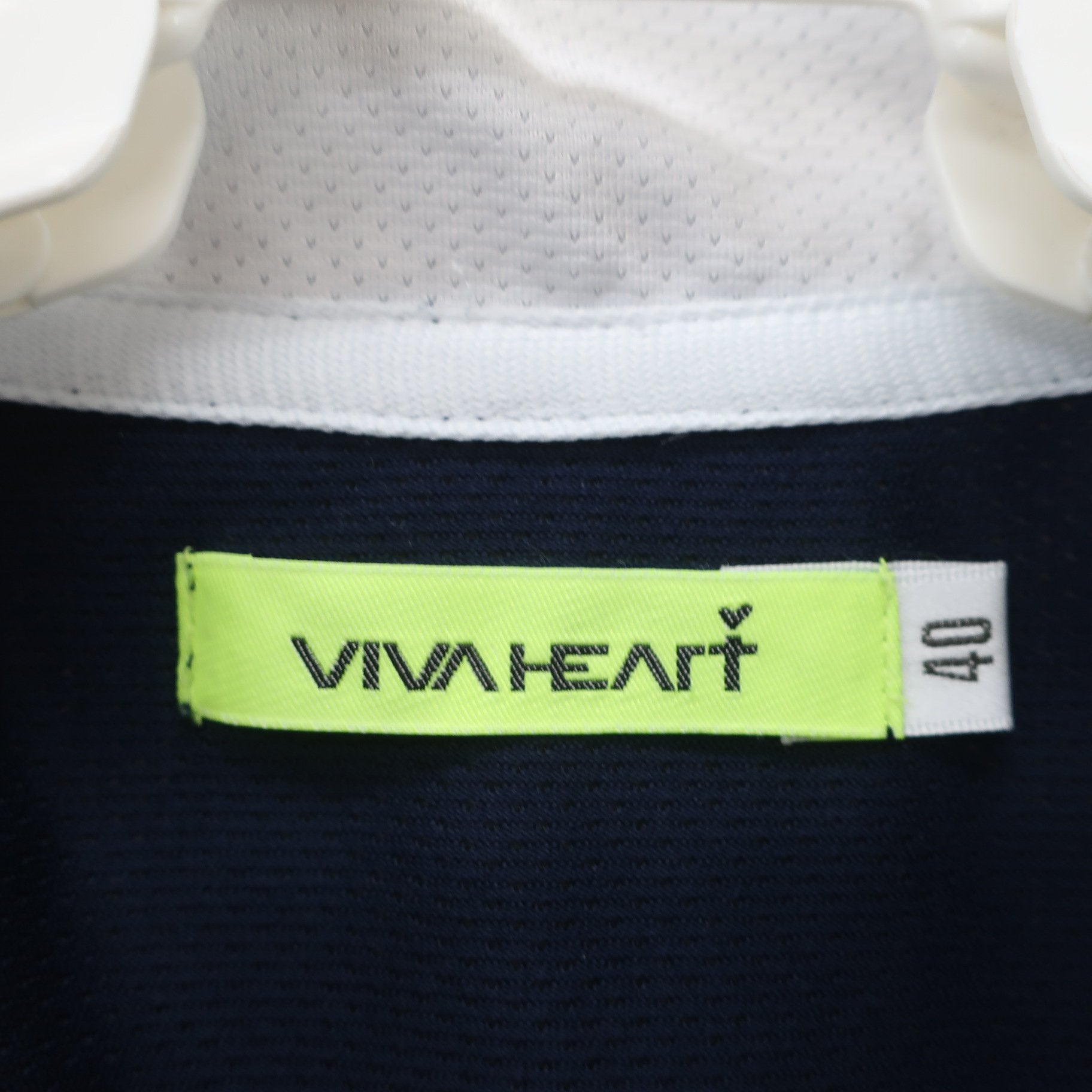 VIVA HEART(ビバハート) 半袖ハーフジップシャツ ネイビー白 レディース 40 A