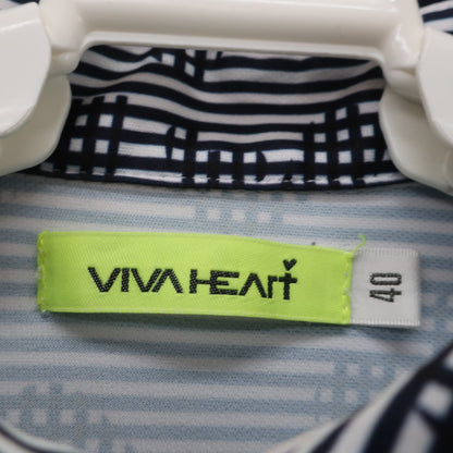 VIVA HEART(ビバハート) 長袖ポロシャツ 白黒ストライプ レディース 40 A
