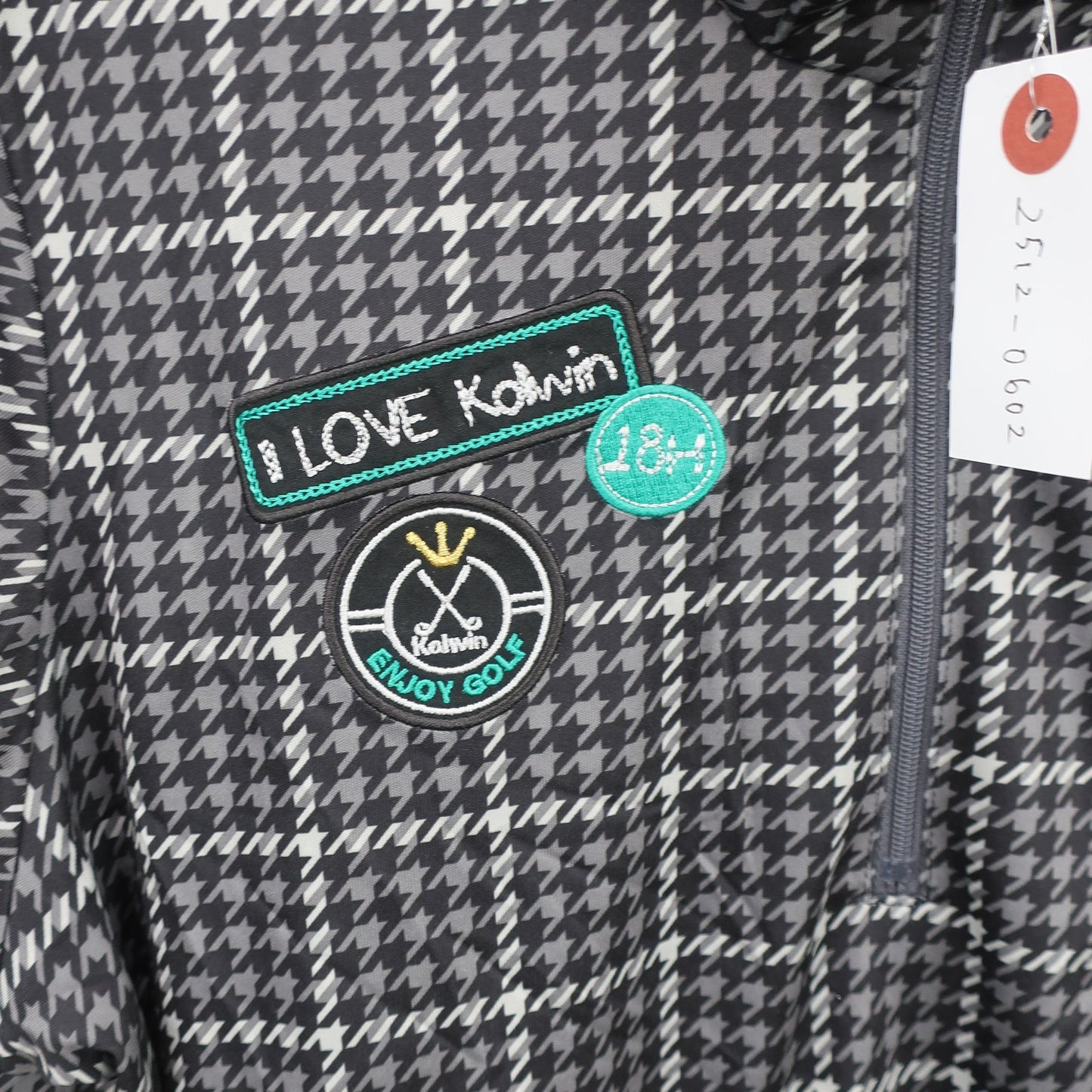 Kolwin(コルウィン) 半袖ハーフジップシャツ 黒系千鳥柄 レディース LL A