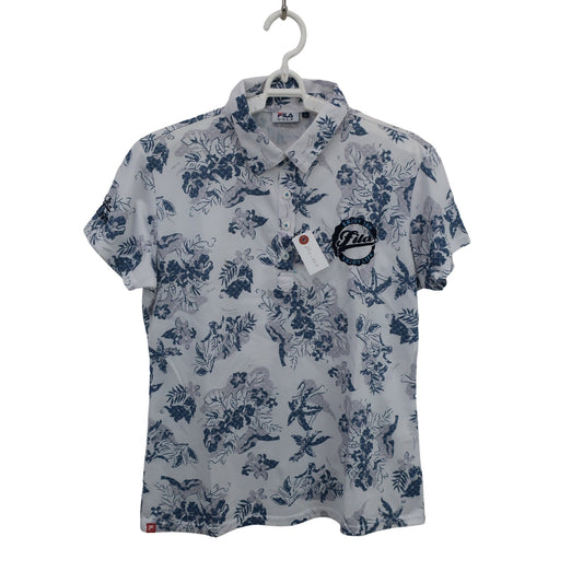 FILA GOLF(フィラゴルフ) ポロシャツ 白青花柄総柄 レディース LL A