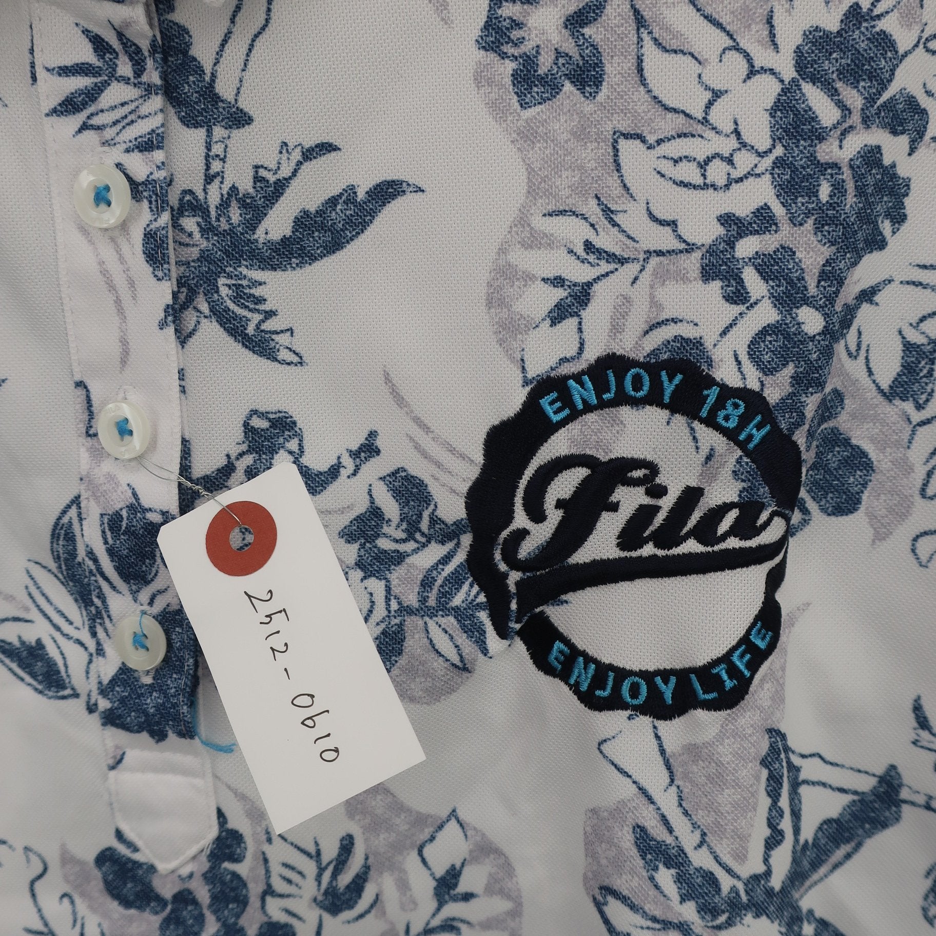 FILA GOLF(フィラゴルフ) ポロシャツ 白青花柄総柄 レディース LL A