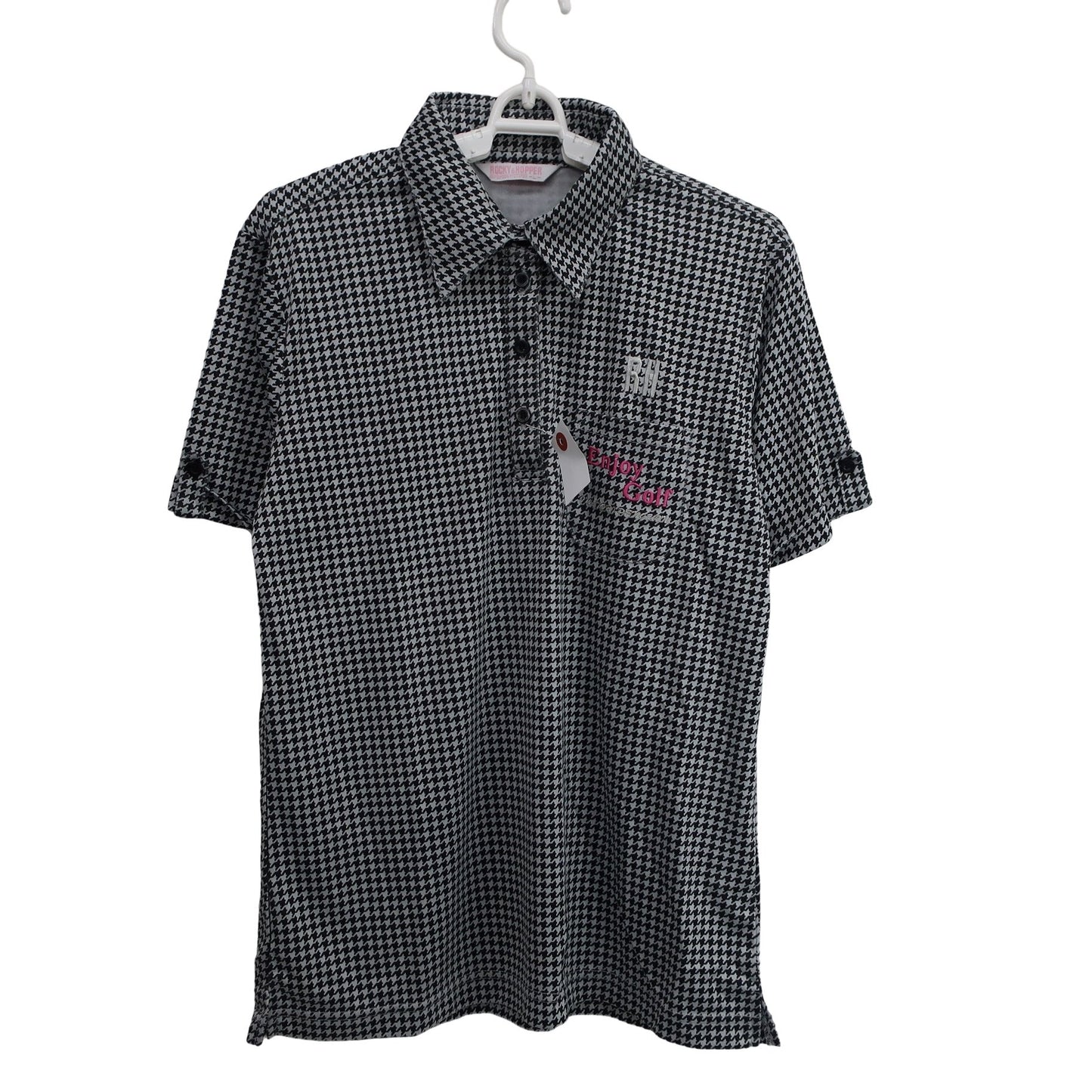 ROCKY&HOPPER(ロッキー＆ホッパー) ポロシャツ 黒千鳥柄 レディース L A
