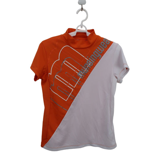 Munsingwear(マンシングウェア) 半袖モックネックシャツ オレンジ白 レディース M B