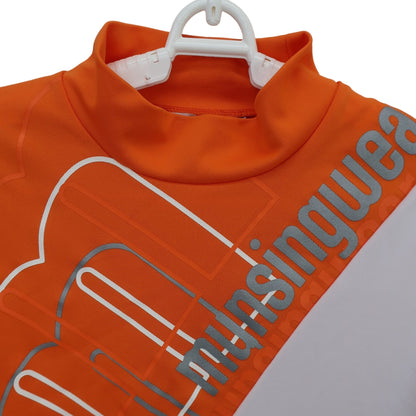 Munsingwear(マンシングウェア) 半袖モックネックシャツ オレンジ白 レディース M B