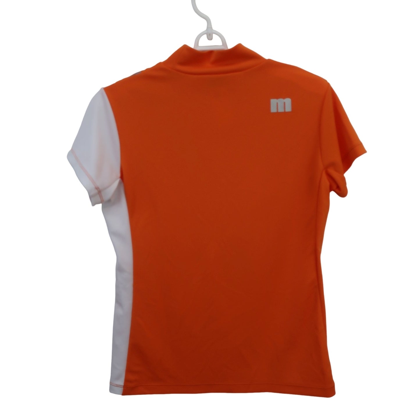 Munsingwear(マンシングウェア) 半袖モックネックシャツ オレンジ白 レディース M B