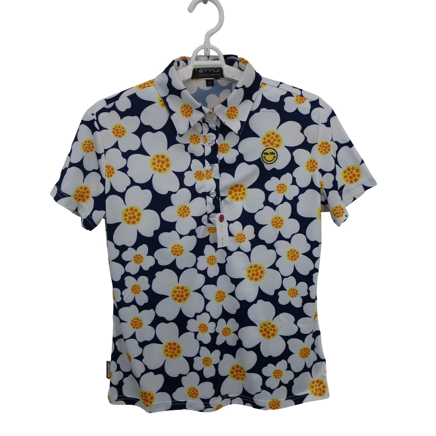 WINWIN STYLE(ウィンウィンスタイル) ポロシャツ ネイビー白花柄 レディース M B