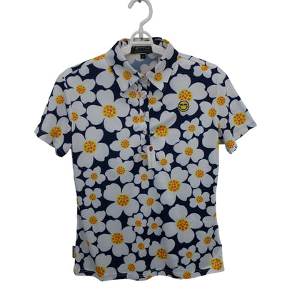 WINWIN STYLE(ウィンウィンスタイル) ポロシャツ ネイビー白花柄 レディース M B