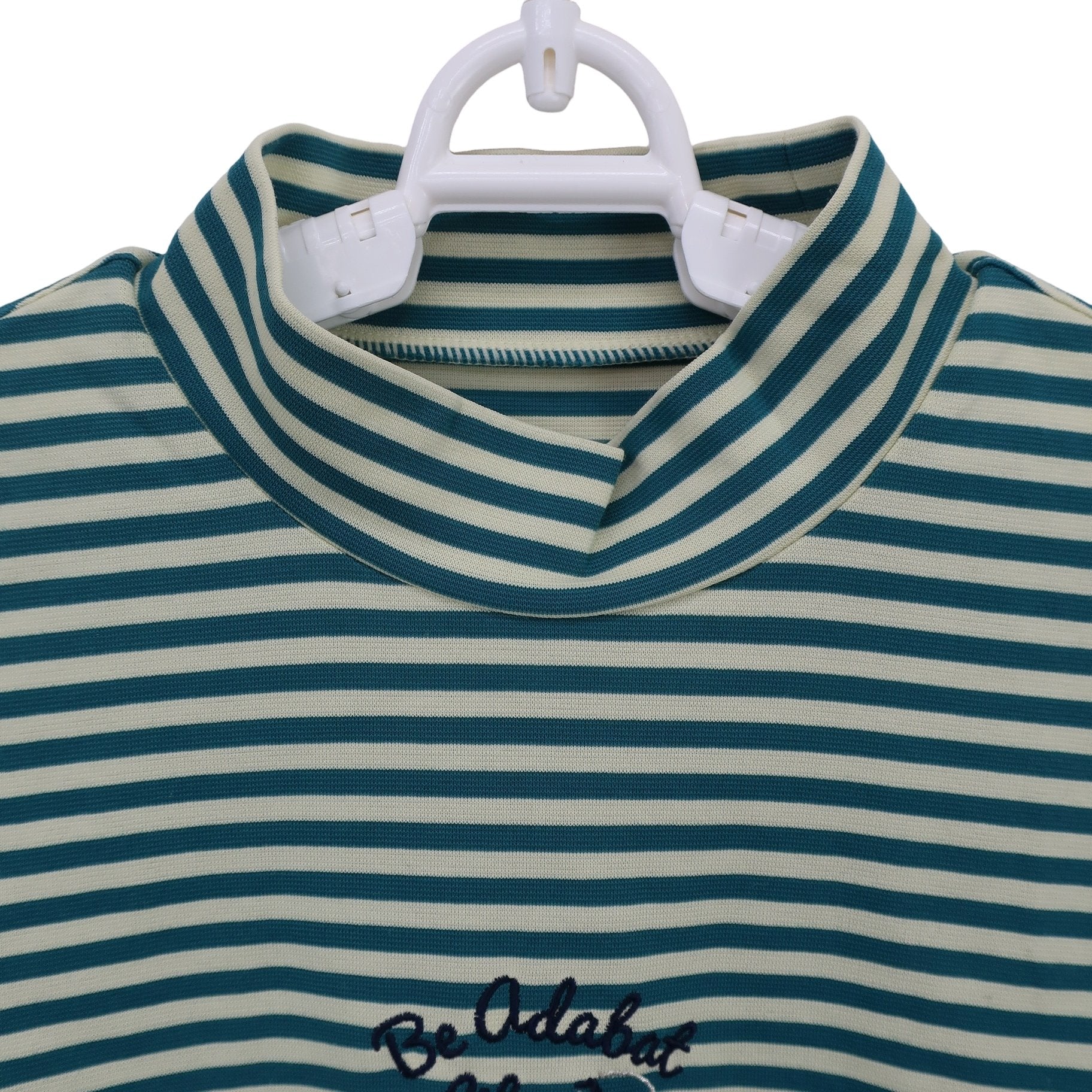 adabat(アダバット) 半袖モックネックシャツ 白緑ボーダー レディース 38 A