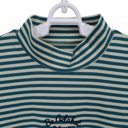 adabat(アダバット) 半袖モックネックシャツ 白緑ボーダー レディース 38 A