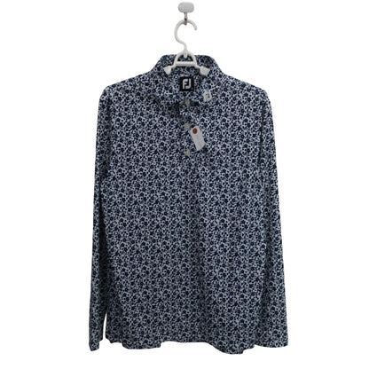 FOOTJOY(フットジョイ) 長袖ポロシャツ 白ネイビー総柄 メンズ M A