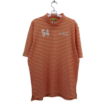 FLAT GOLF(フラットゴルフ) 半袖モックネックシャツ オレンジ系ボーダー レディース LL A