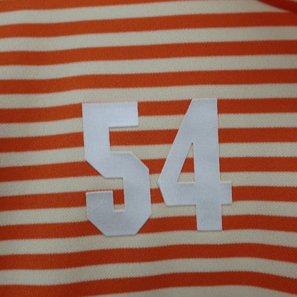 FLAT GOLF(フラットゴルフ) 半袖モックネックシャツ オレンジ系ボーダー レディース LL A