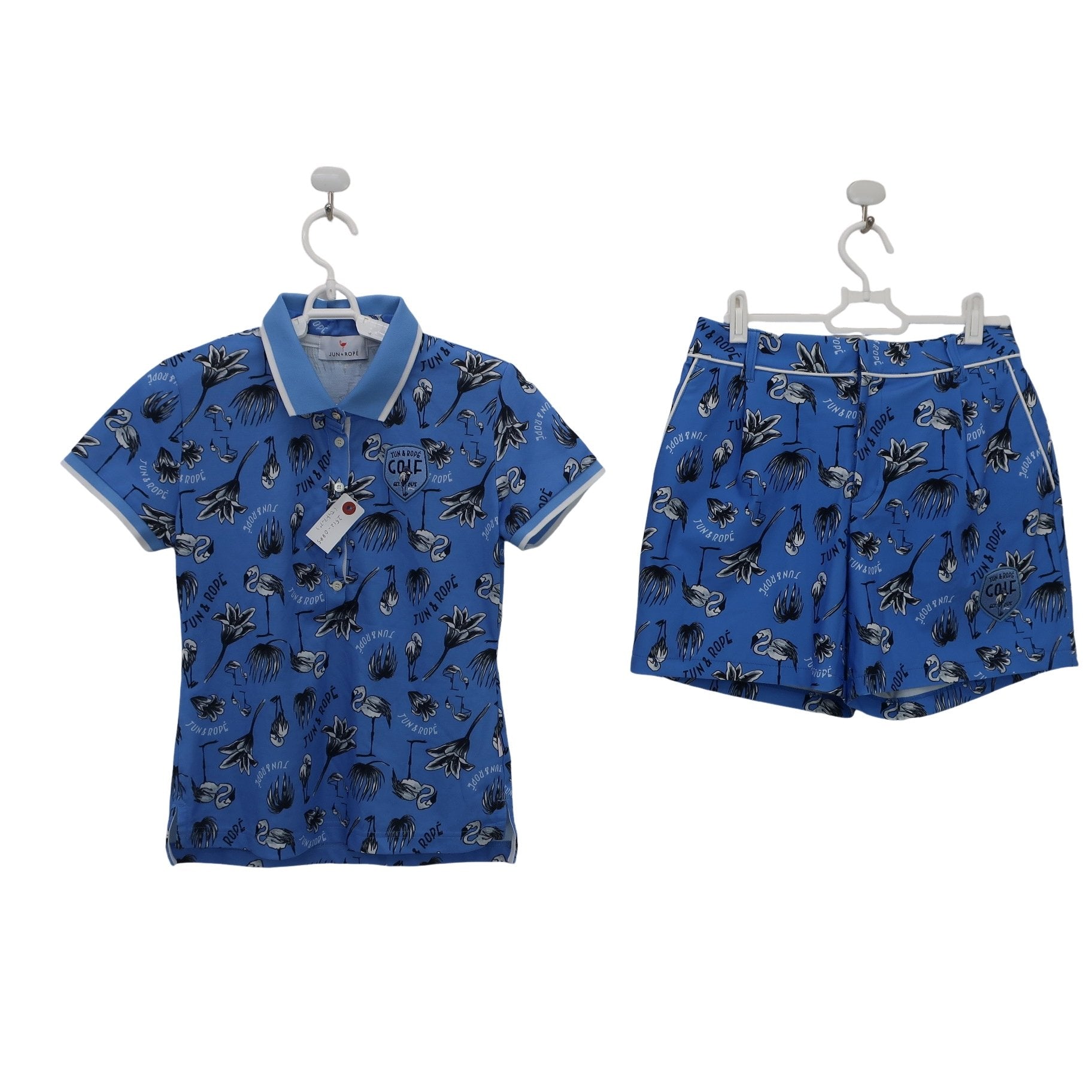 Jun and Rope(ジュン アンド ロペ) ポロシャツ&ショートパンツ セットアップ 水色総柄 レディース M A