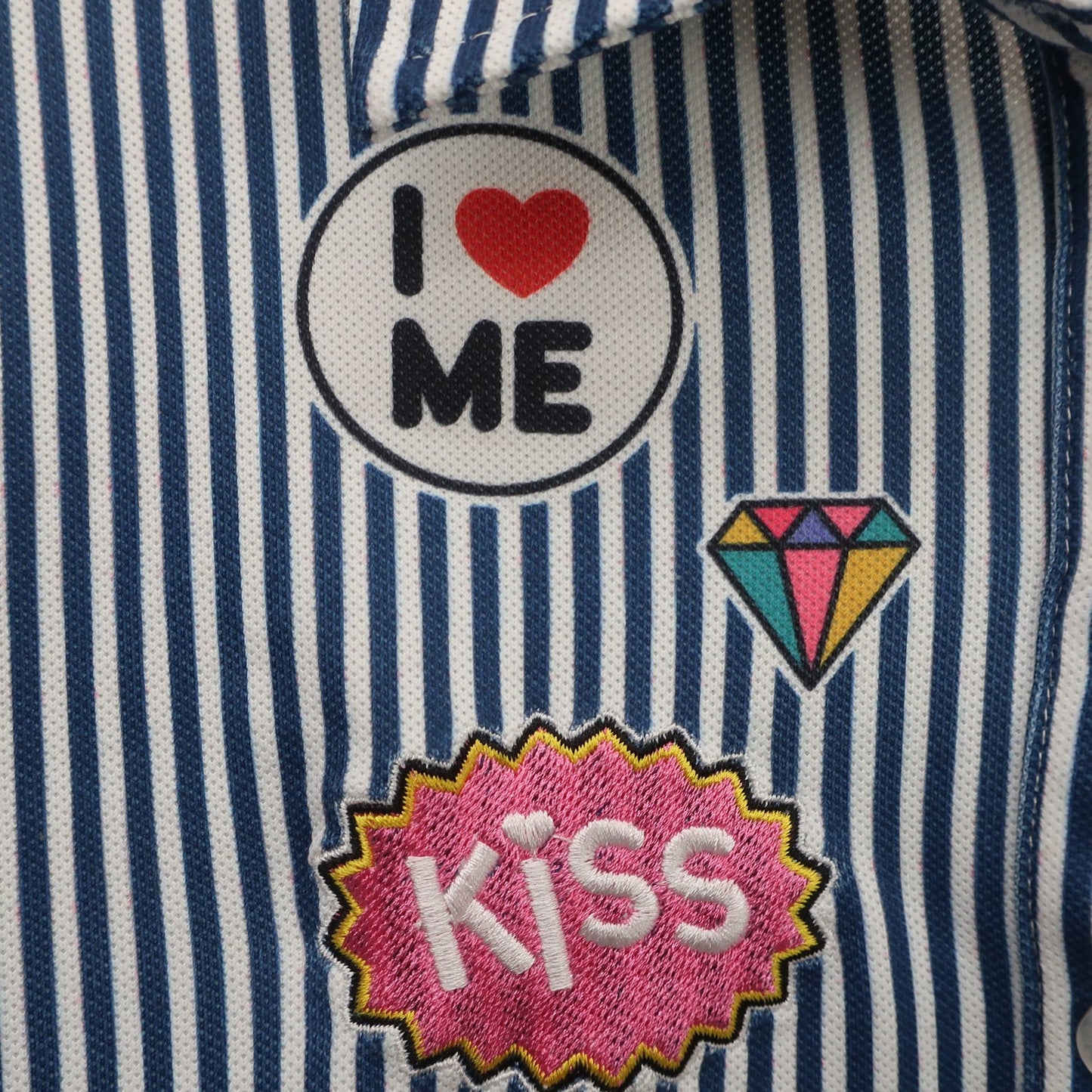 KISS ON THE GREEN(キスオンザグリーン) 長袖ポロシャツ 青白ストライプ レディース 3 A