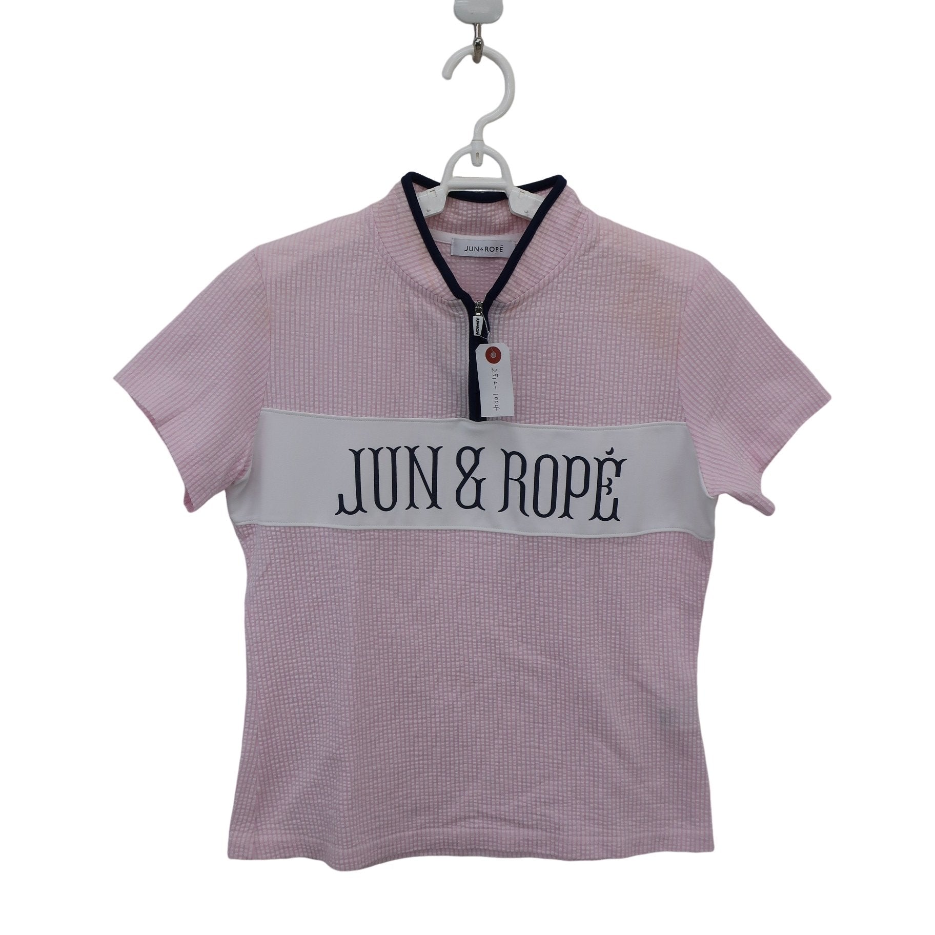Jun and Rope(ジュン アンド ロペ) ハーフジップシャツ ピンク白ストライプ レディース L B