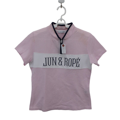 Jun and Rope(ジュン アンド ロペ) ハーフジップシャツ ピンク白ストライプ レディース L B