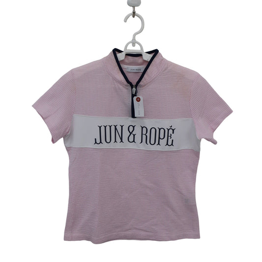 Jun and Rope(ジュン アンド ロペ) ハーフジップシャツ ピンク白ストライプ レディース L B