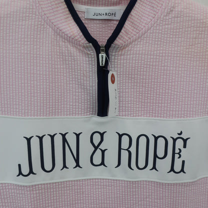 Jun and Rope(ジュン アンド ロペ) ハーフジップシャツ ピンク白ストライプ レディース L B
