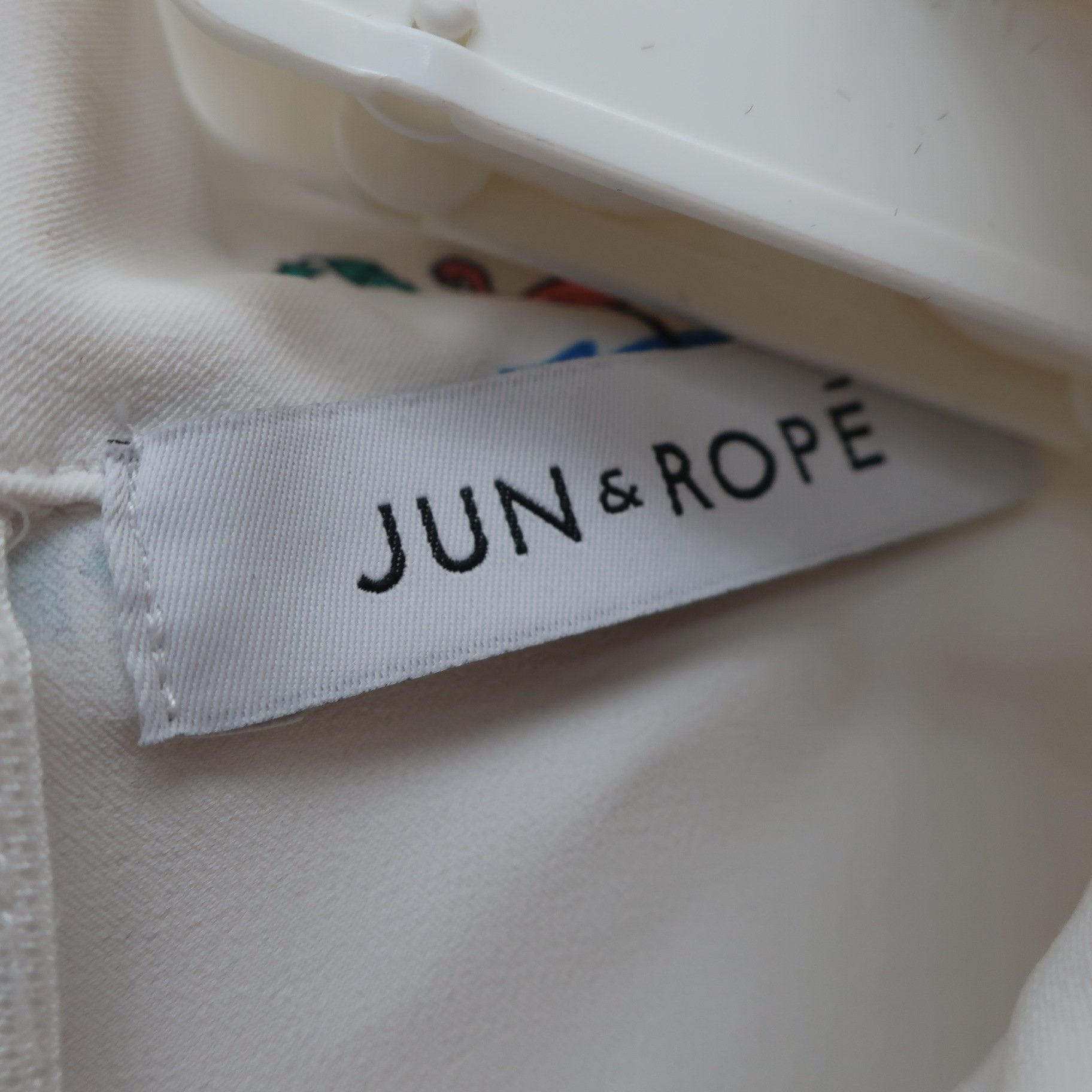 Jun and Rope(ジュン アンド ロペ) 半袖モックネックシャツ 白フラミンゴ柄 レディース L A