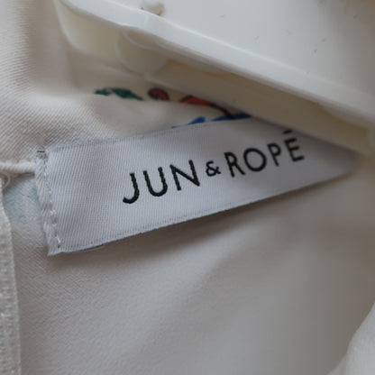Jun and Rope(ジュン アンド ロペ) 半袖モックネックシャツ 白フラミンゴ柄 レディース L A