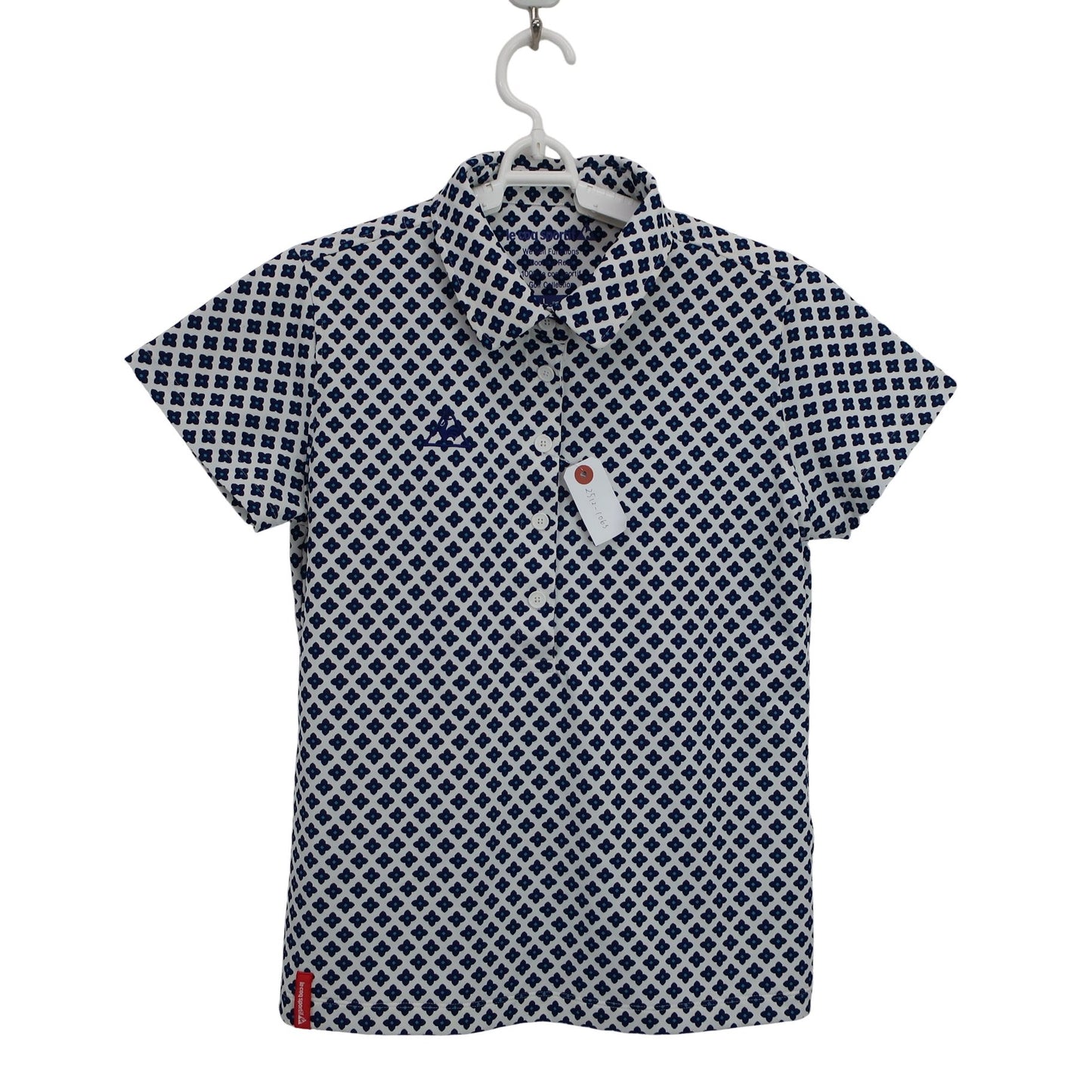 le coq sportif(ルコックスポルティフ) ポロシャツ 白ネイビー総柄 レディース L A
