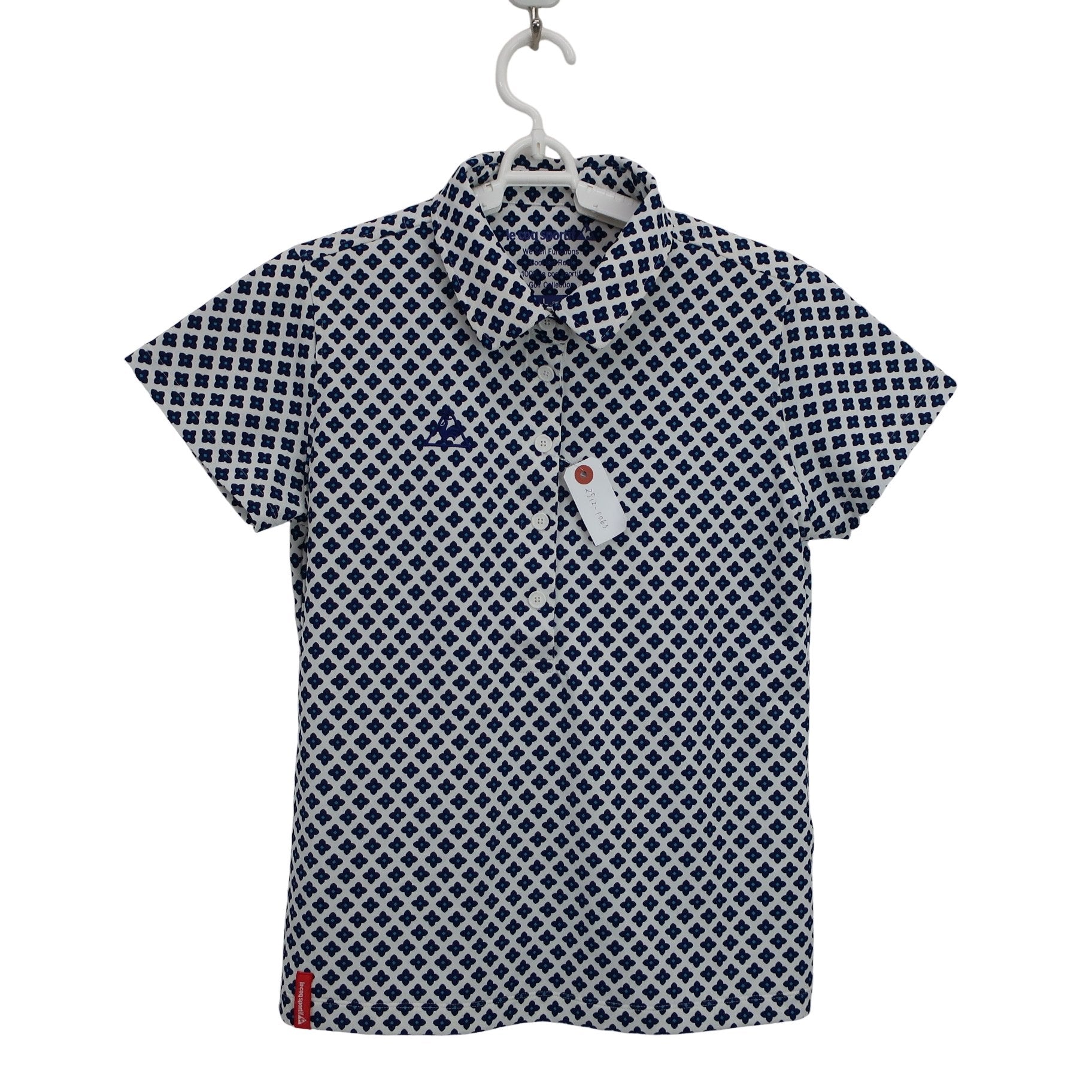 le coq sportif(ルコックスポルティフ) ポロシャツ 白ネイビー総柄 レディース L A