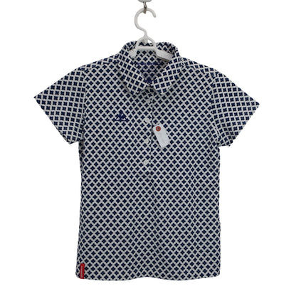 le coq sportif(ルコックスポルティフ) ポロシャツ 白ネイビー総柄 レディース L A