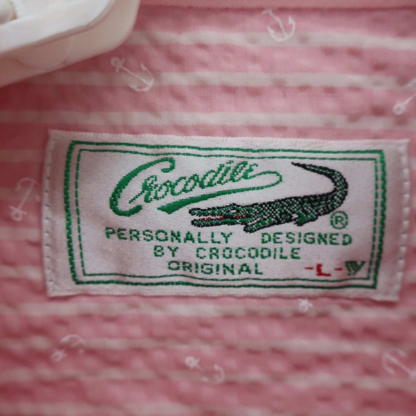 Crocodile(クロコダイル) ポロシャツ ピンク白ストライプ メンズ L A