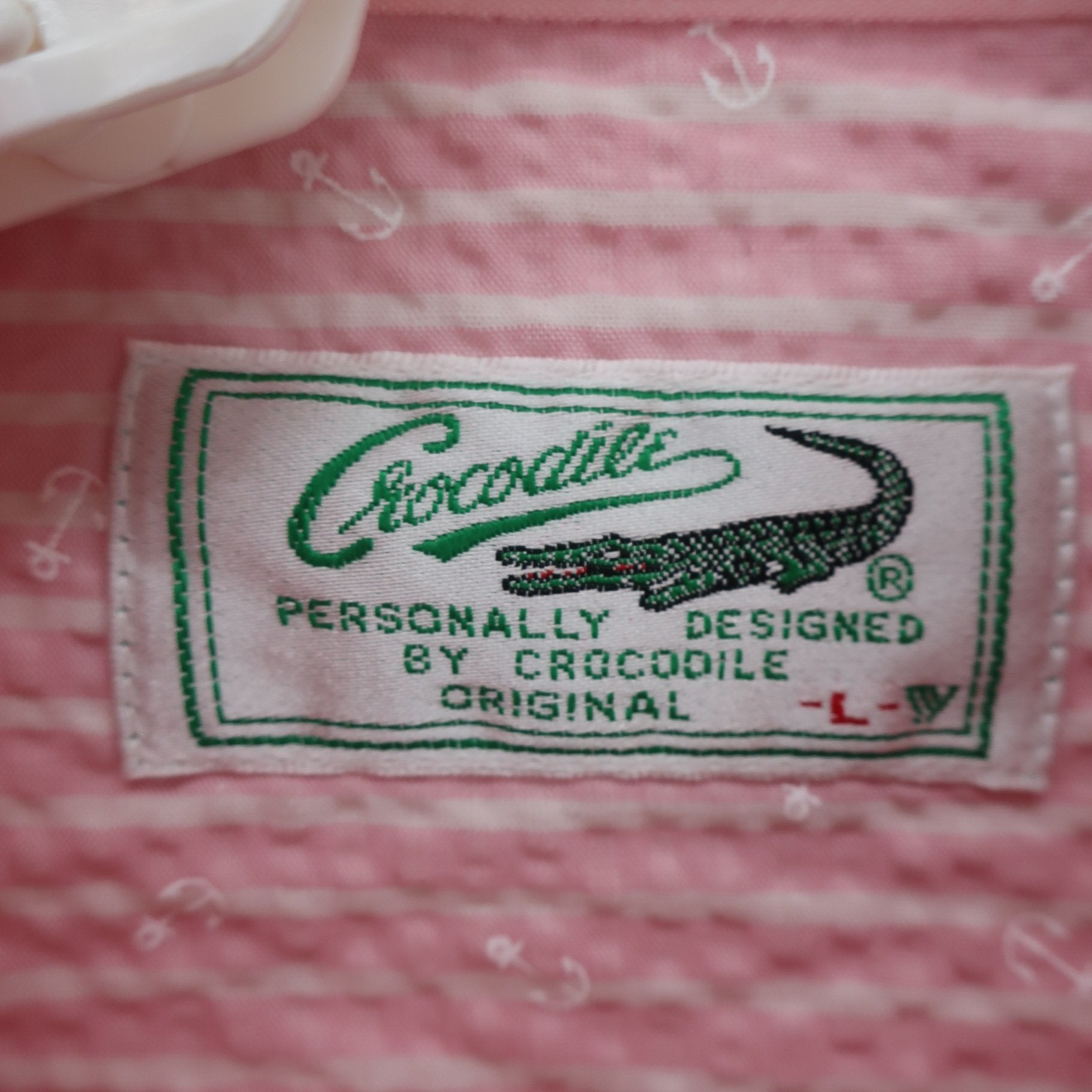 Crocodile(クロコダイル) ポロシャツ ピンク白ストライプ メンズ L A