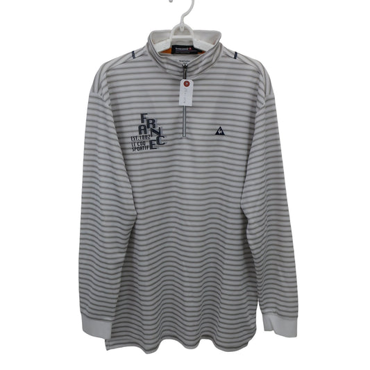 le coq sportif(ルコックスポルティフ) 長袖ハーフジップシャツ 白グレーボーダー メンズ LL A