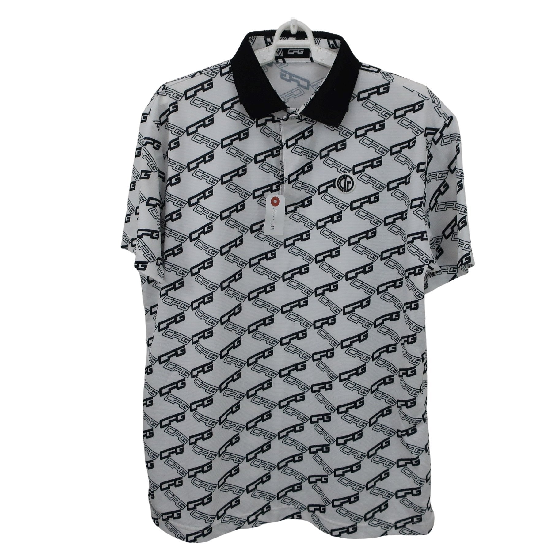 CPG GOLF(シーピージーゴルフ) ポロシャツ 白黒ロゴ総柄 メンズ 3 2109-22109 B