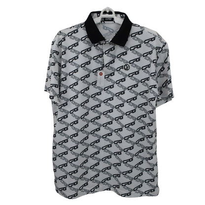 CPG GOLF(シーピージーゴルフ) ポロシャツ 白黒ロゴ総柄 メンズ 3 2109-22109 B