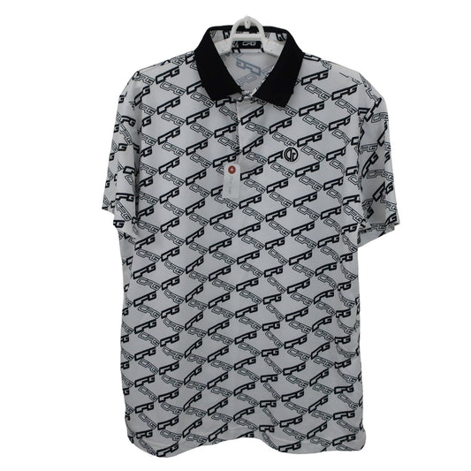 CPG GOLF(シーピージーゴルフ) ポロシャツ 白黒ロゴ総柄 メンズ 3 2109-22109 B