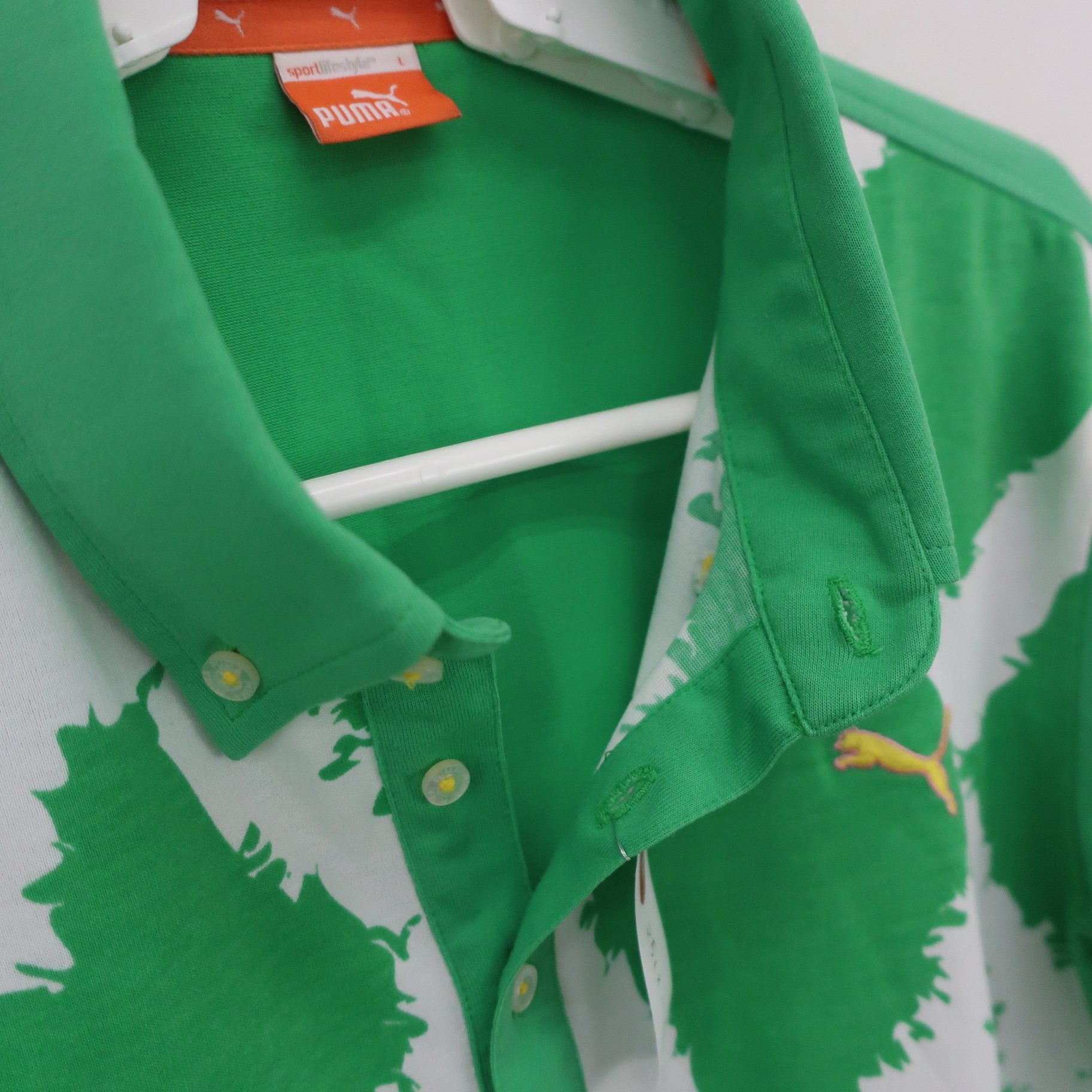 PUMA GOLF(プーマゴルフ) ポロシャツ 緑白総柄 メンズ L B