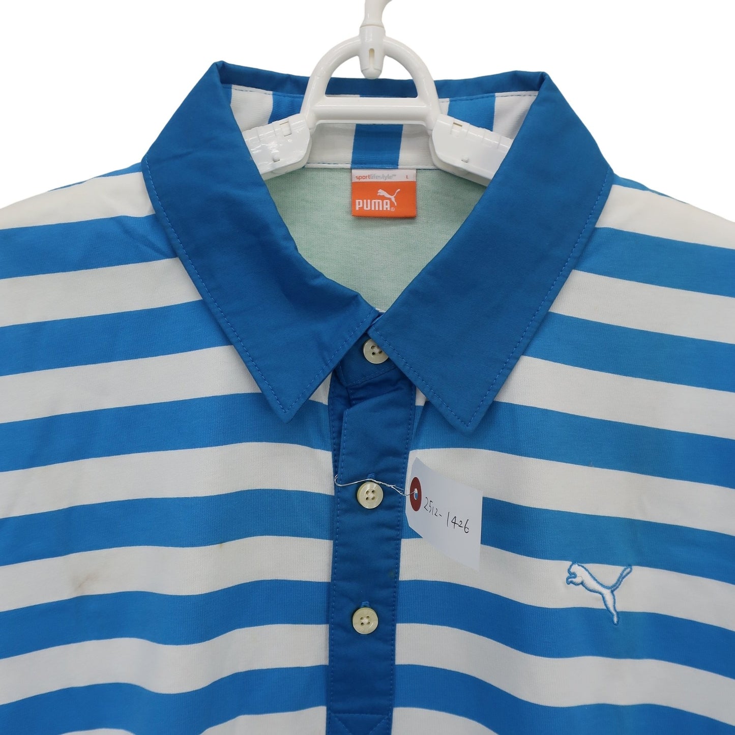 PUMA GOLF(プーマゴルフ) ポロシャツ 水色白ボーダー メンズ L A