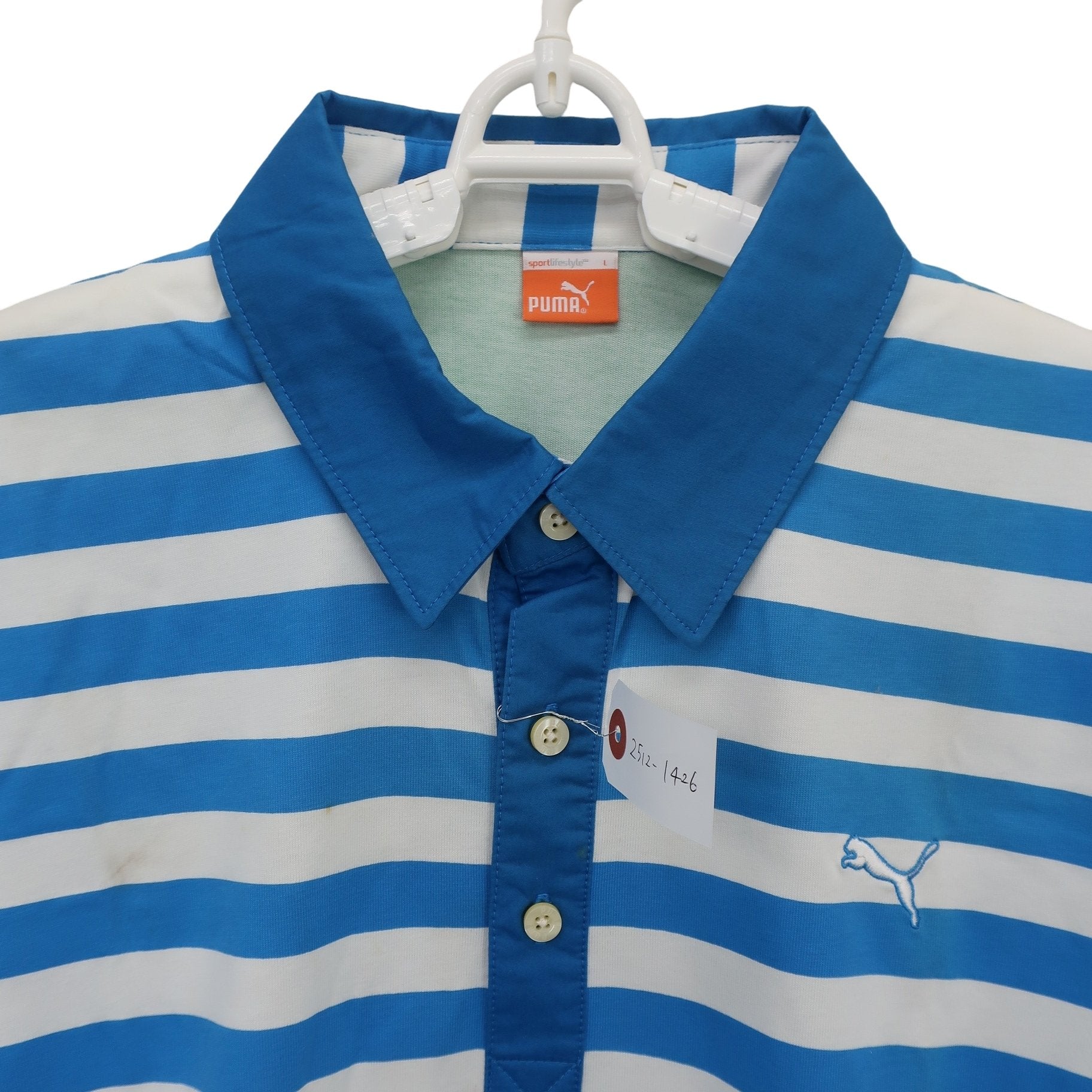 PUMA GOLF(プーマゴルフ) ポロシャツ 水色白ボーダー メンズ L A
