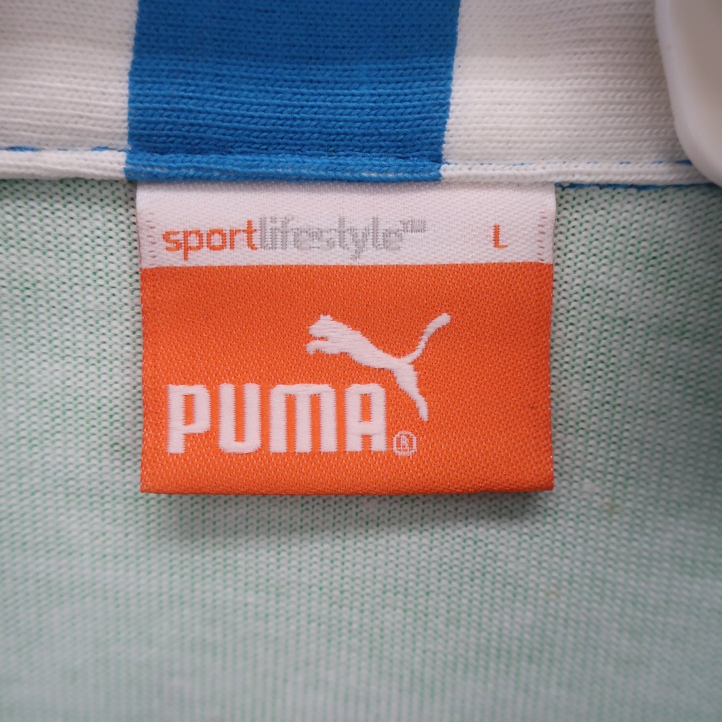 PUMA GOLF(プーマゴルフ) ポロシャツ 水色白ボーダー メンズ L A