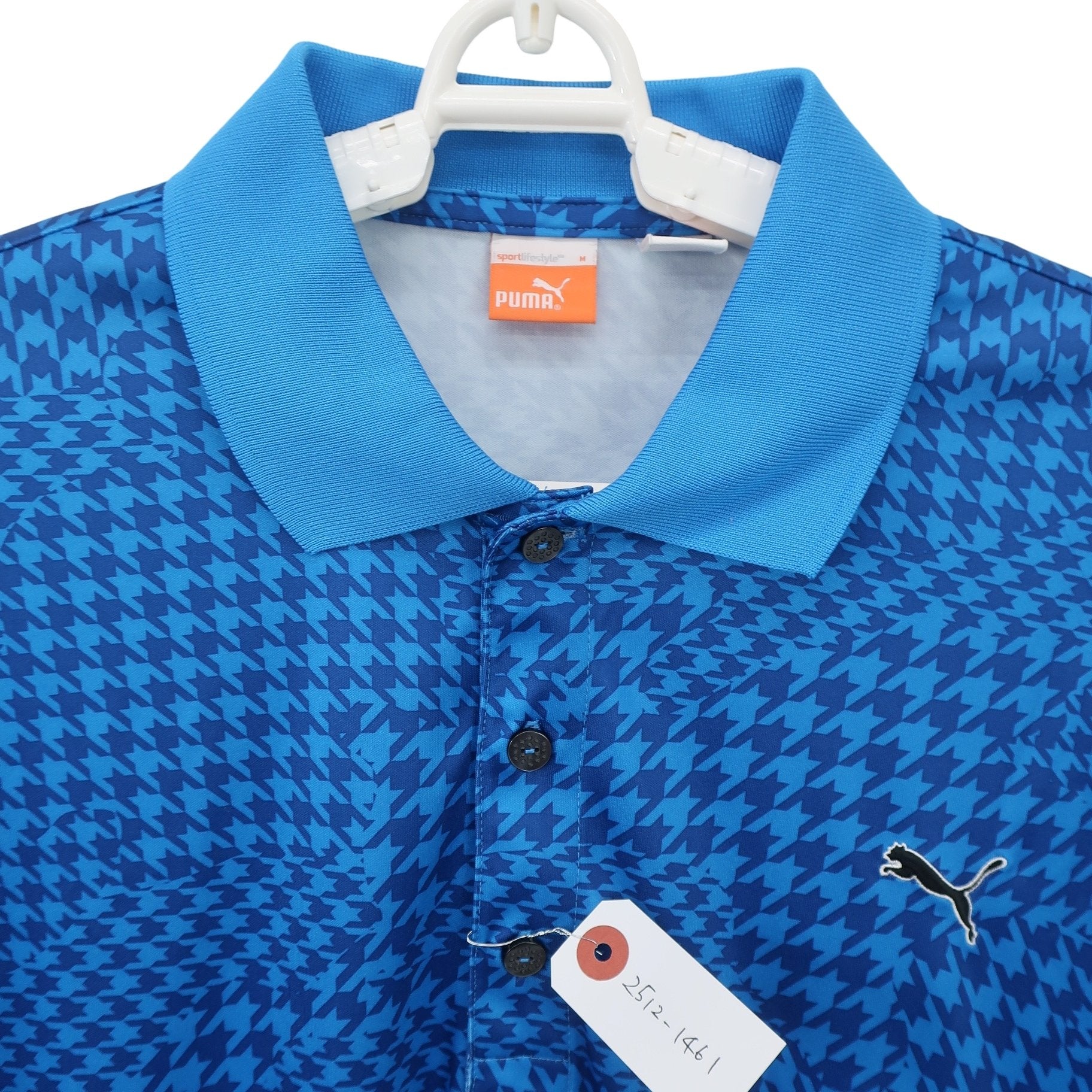 PUMA GOLF(プーマゴルフ) ポロシャツ 水色千鳥柄 メンズ M A