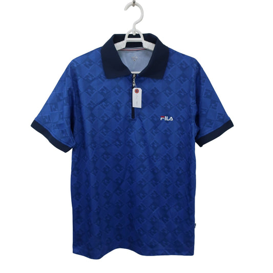 FILA GOLF(フィラゴルフ) ハーフジップポロシャツ 青系総柄 メンズ M A