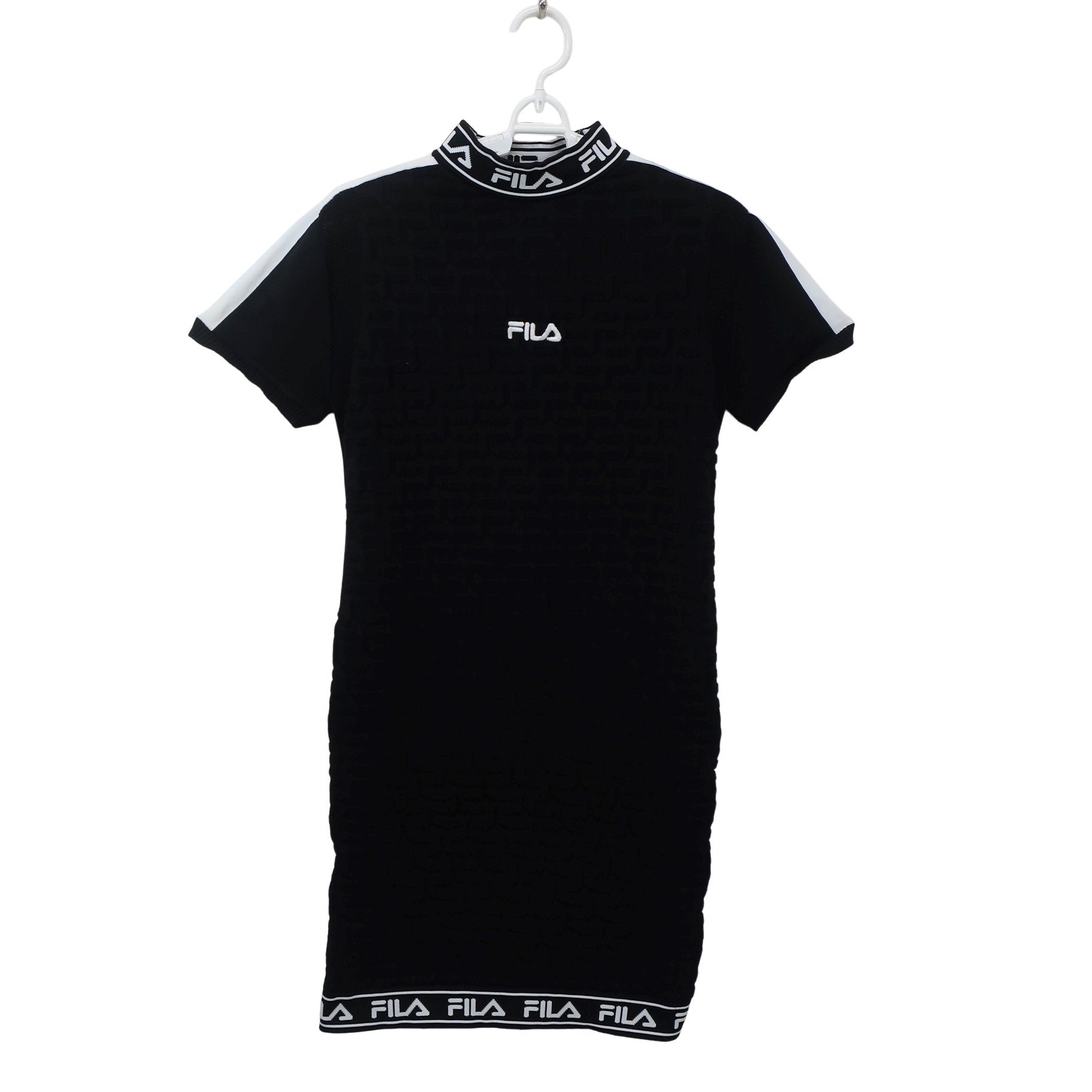 FILA GOLF(フィラゴルフ) 半袖ニットワンピース 黒白 レディース L A