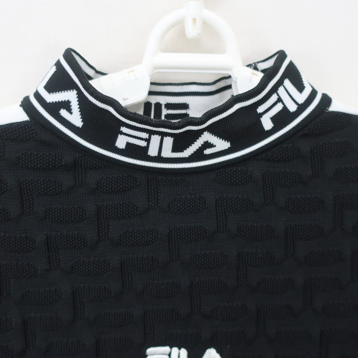 FILA GOLF(フィラゴルフ) 半袖ニットワンピース 黒白 レディース L A