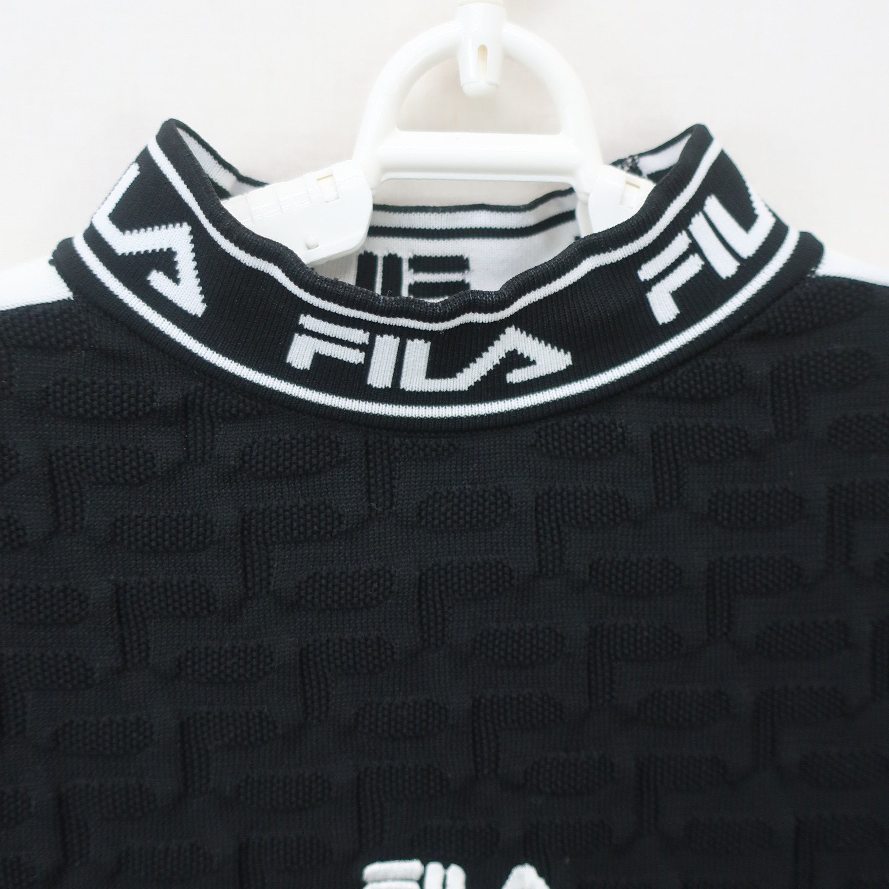 FILA GOLF(フィラゴルフ) 半袖ニットワンピース 黒白 レディース L A