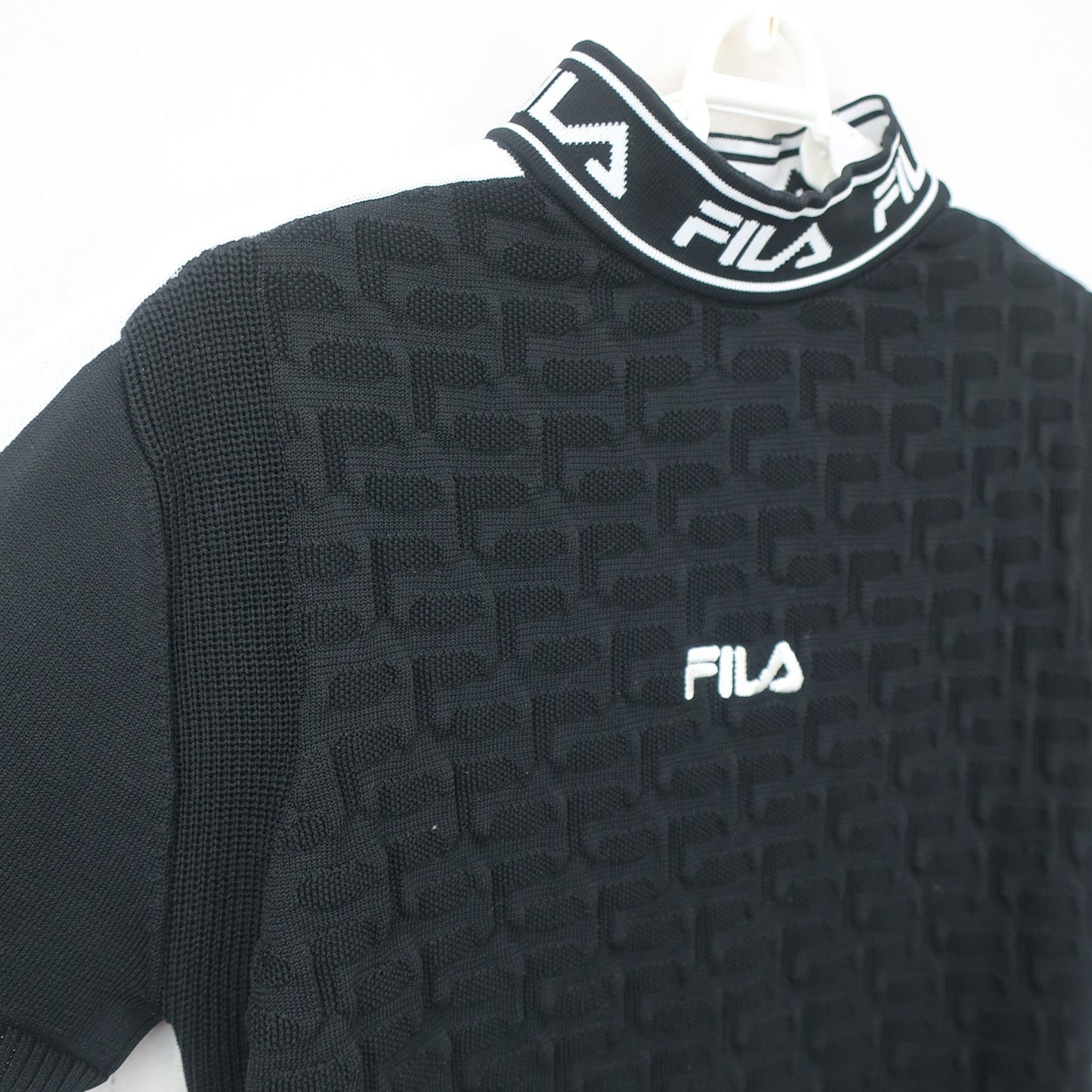 FILA GOLF(フィラゴルフ) 半袖ニットワンピース 黒白 レディース L A