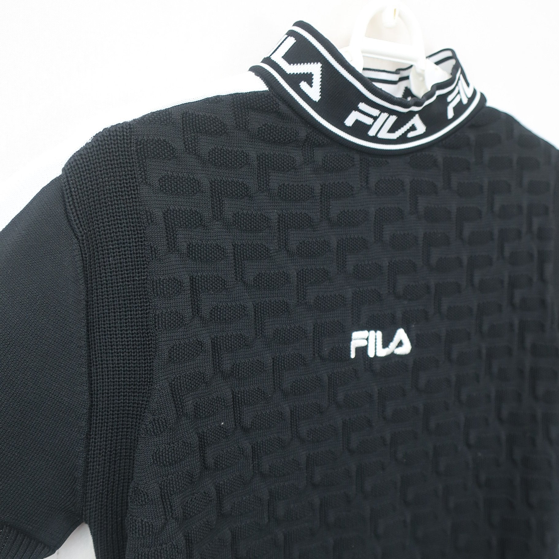FILA GOLF(フィラゴルフ) 半袖ニットワンピース 黒白 レディース L A