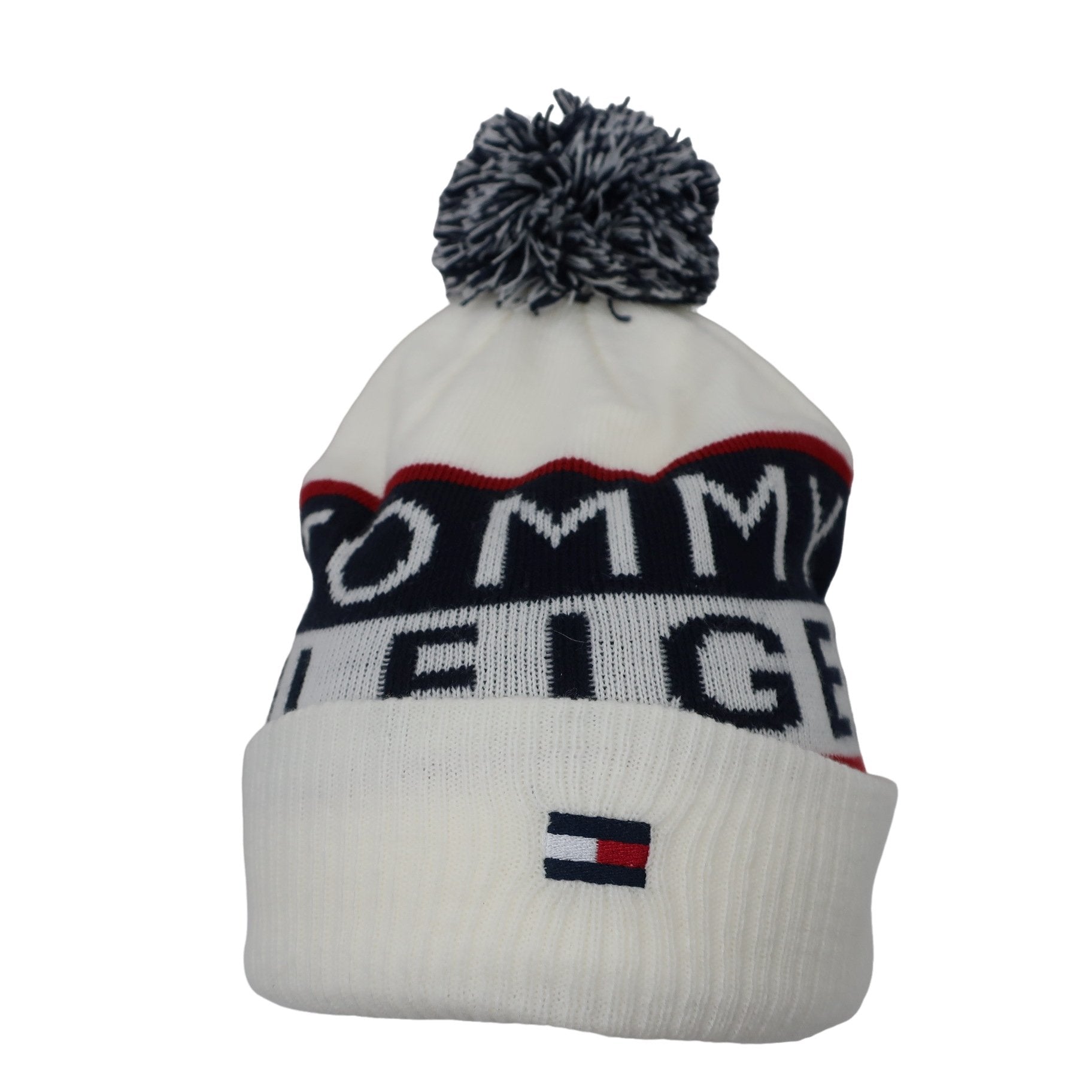 TOMMY HILFIGER GOLF(トミーヒルフィガーゴルフ) ニット帽 白ネイビー赤 レディース フリーサイズ A