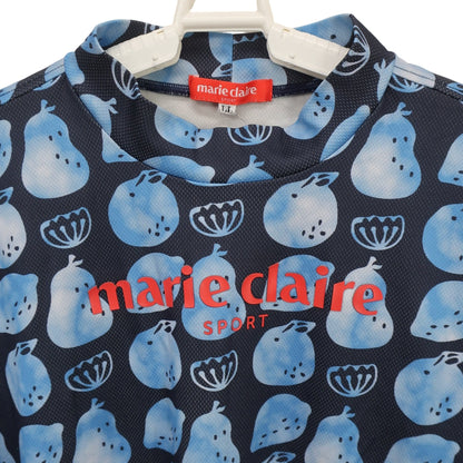 marie claire sport(マリ・クレール・スポーツ) 半袖モックネックシャツ 青系総柄 レディース LL A