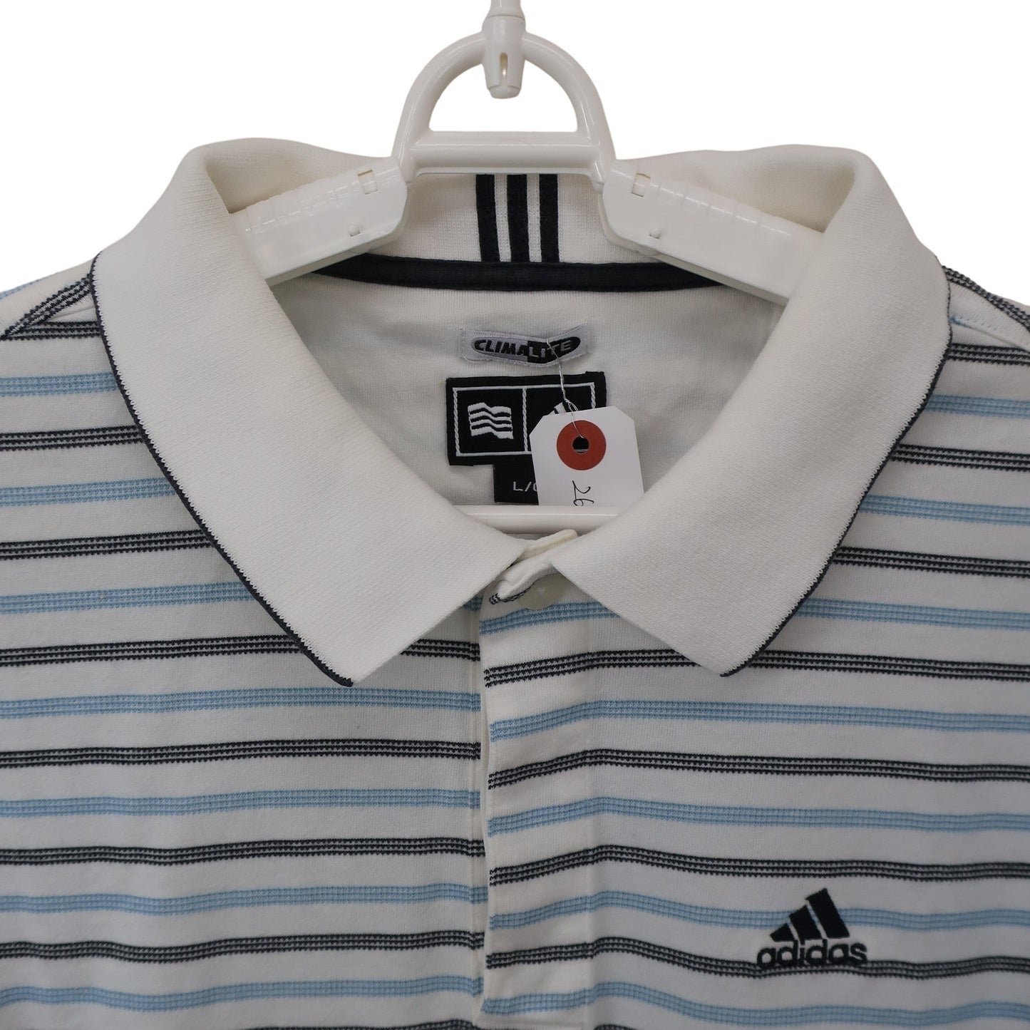 adidas(アディダス) ポロシャツ 白水色ボーダー メンズ L B